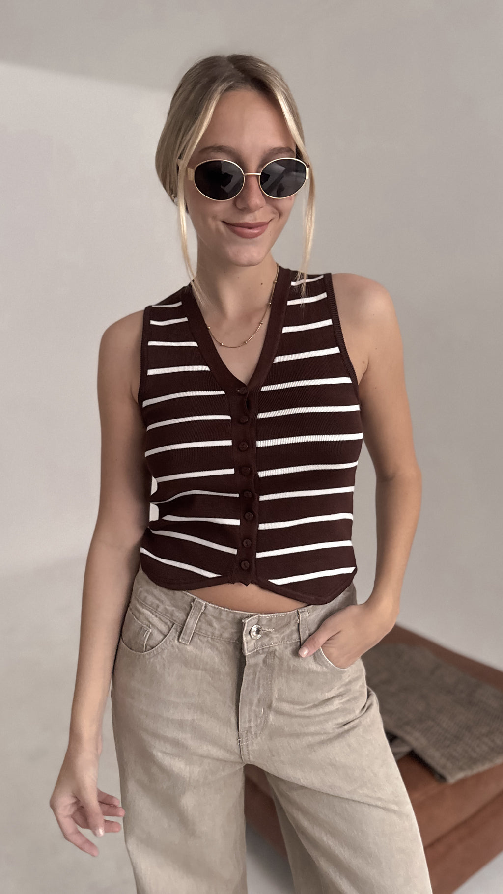 Chaleco LISBOA (RAYADO CRUDO|NEGRO)