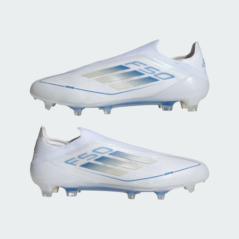 Botín de Fútbol F50 Elite Laceless FG Blanco/Azul