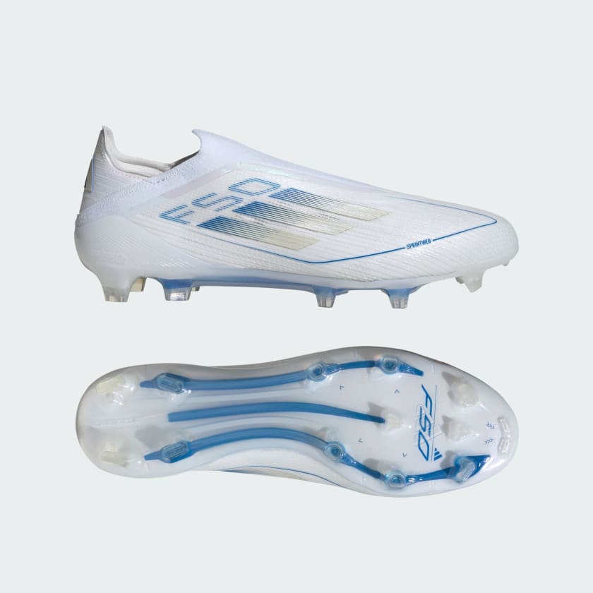 Botín de Fútbol F50 Elite Laceless FG Blanco/Azul