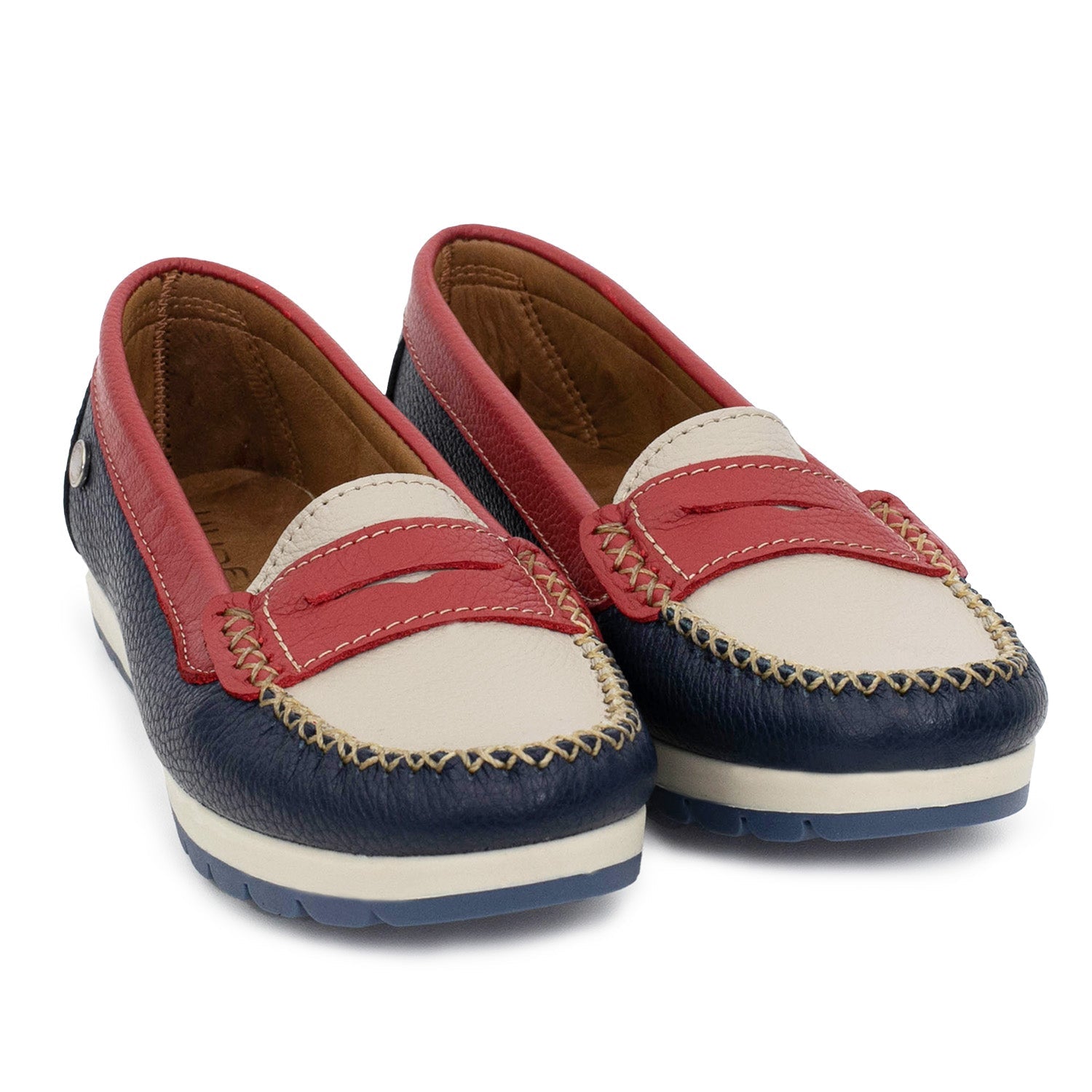 MOCASIN PAMPA AZUL NATURAL Y ROJO