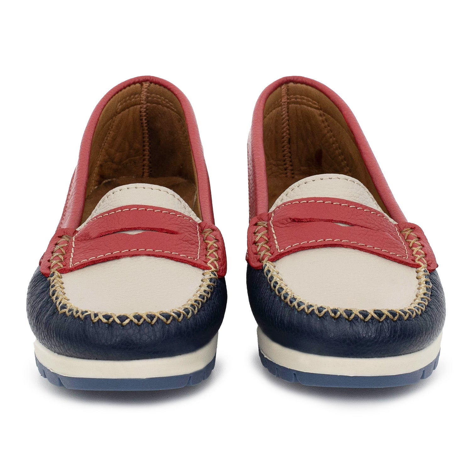 MOCASIN PAMPA AZUL NATURAL Y ROJO