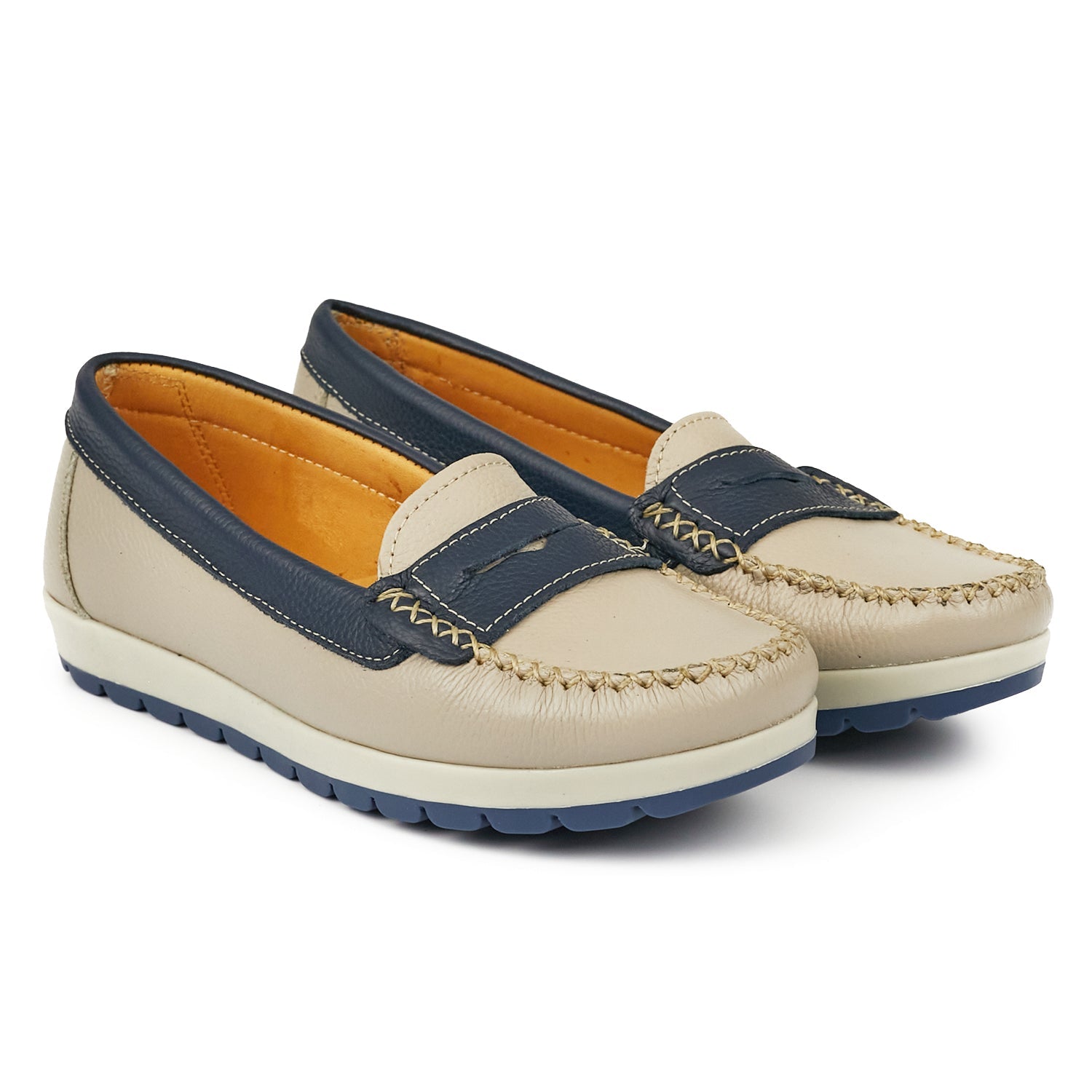 MOCASÍN PAMPA NATURAL Y AZUL