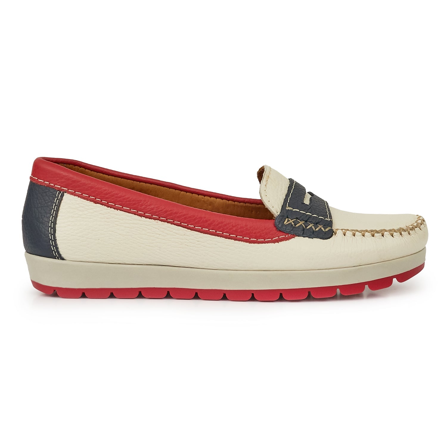 MOCASÍN PAMPA SOFT BEIGE, ROJO Y AZUL